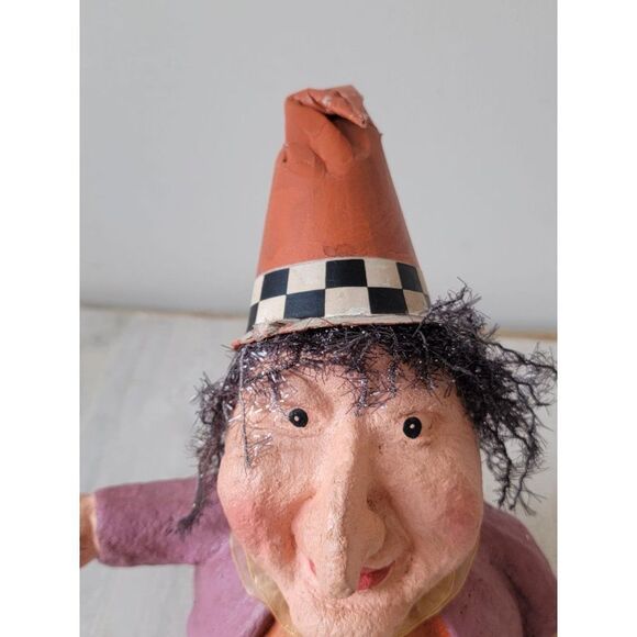 Halloween paper mache witch hat smile pumpkin decor figure - Picture 4 of 11